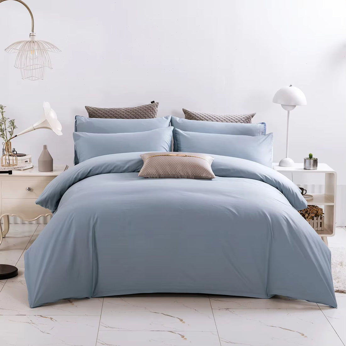 Light Blue Duvet Cover Set with Two Pillow Covers