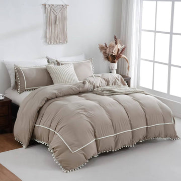 Cozy Pom-Pom Duvet Cover Set with Delicate Trim