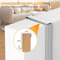 Chrome J-hook detail showing 1.65 by 2.95 inch dimensions for standard door fit hanging for 99 percent of doors text