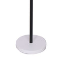 Close-up of white round base with black pole, white background