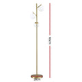 Dimensions diagram of gold 3-globe floor lamp: 165cm total height, 28cm base diameter on white background