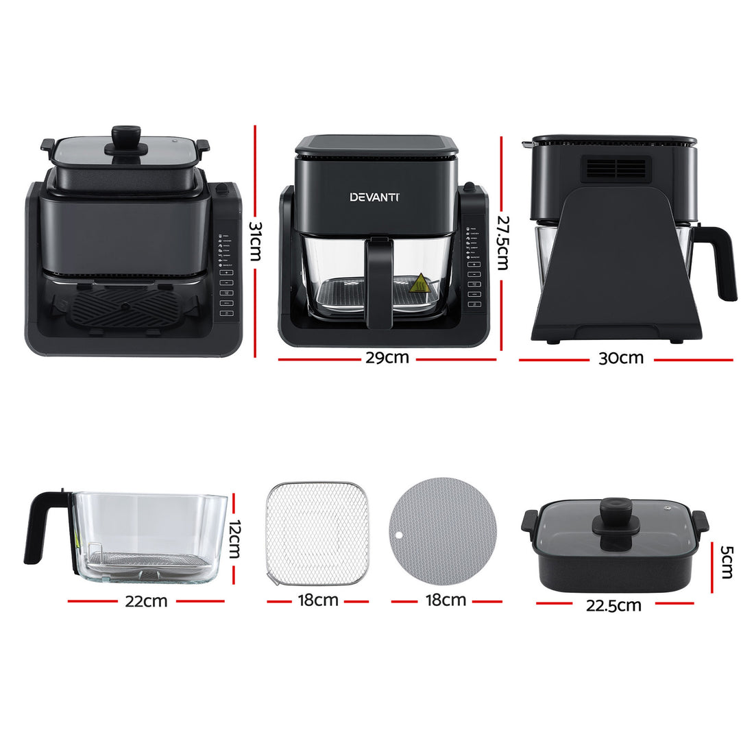 Devanti 2-in-1 Air Fryer and BBQ Grill 5.5L Black
