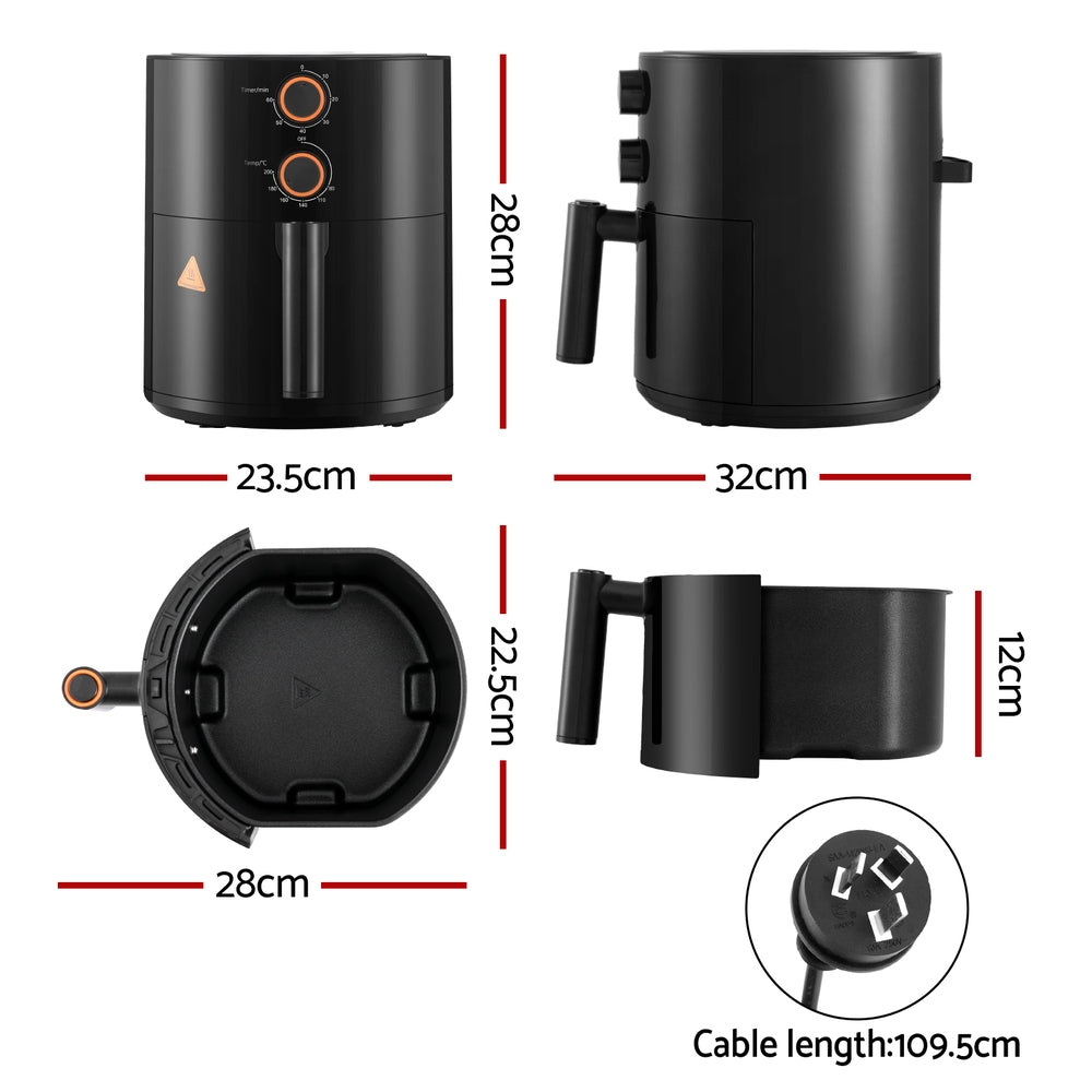 Devanti 4L Air Fryer 1500W with Knob Control
