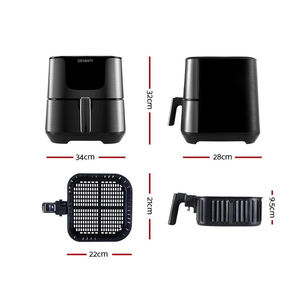 Devanti 7L Air Fryer with LCD Touch Controls 80% Less Fat