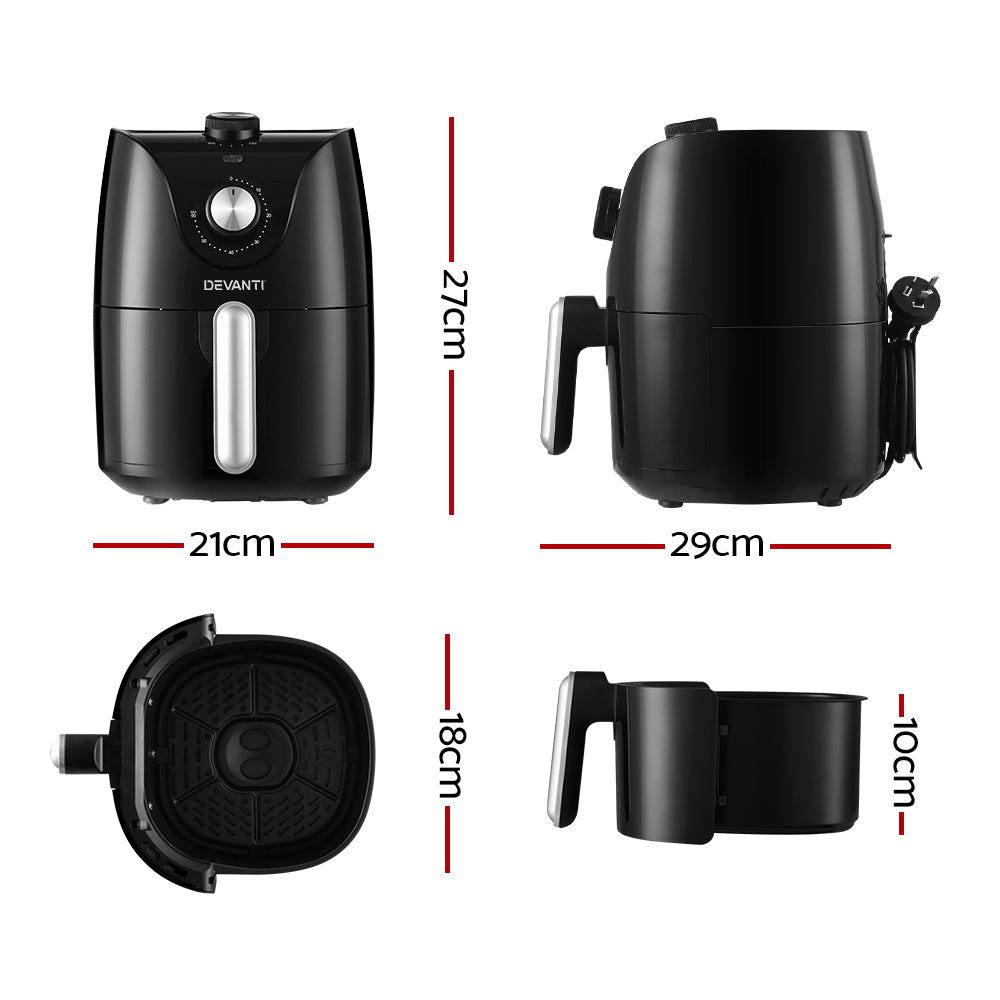 Devanti 2.5L Air Fryer 80% Less Oil Black