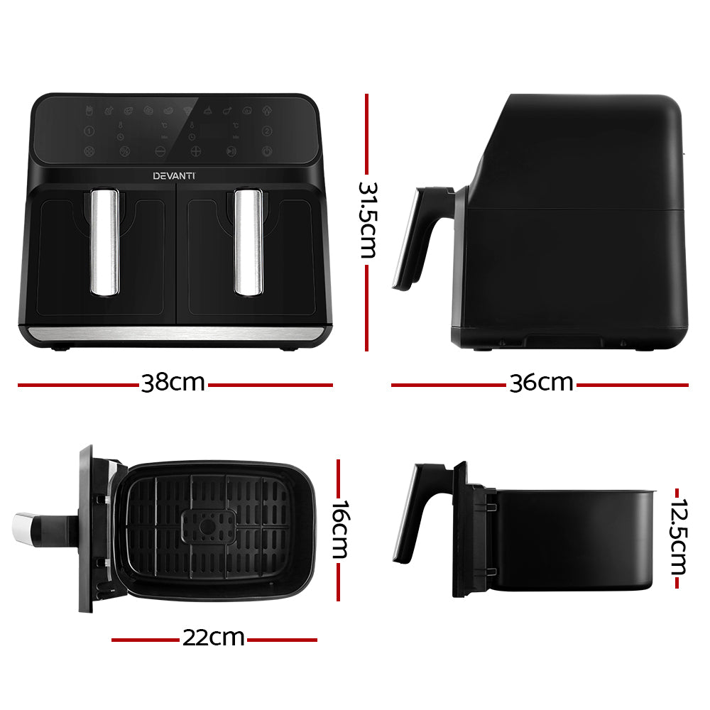 Devanti 8L Dual Zone Air Fryer 1700W LCD Black