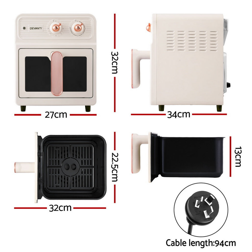 Devanti Air Fryer 6L Knob Control 1700W Cream