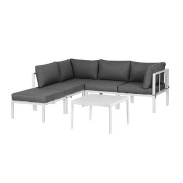 Gardeon Outdoor Aluminium Sofa Set 6-Piece White Frame Grey Cushions