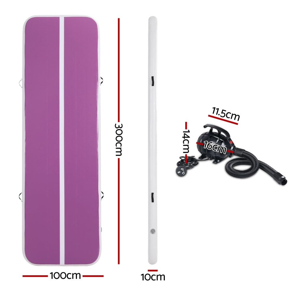 Everfit Air Track Mat Inflatable Gymnastics Yoga Training 3m Purple