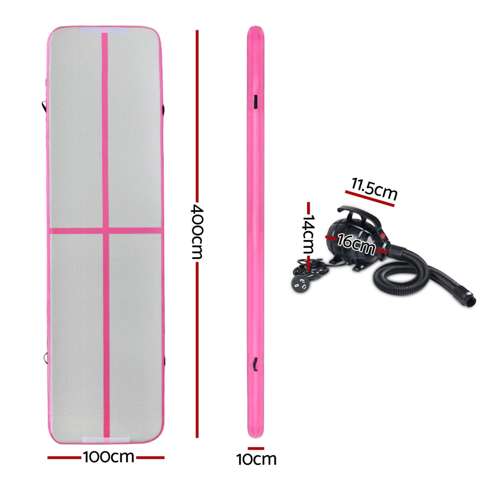 Everfit Air Track Mat with Pump 4M Gymnastics Tumbling Pink Grey