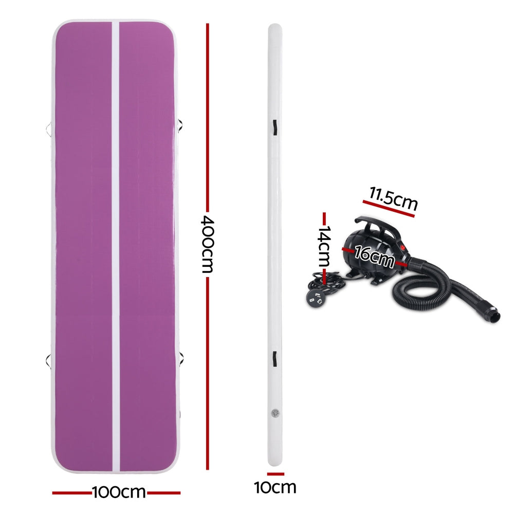 Everfit Air Track Mat Inflatable Gymnastics Yoga Training 4m Purple