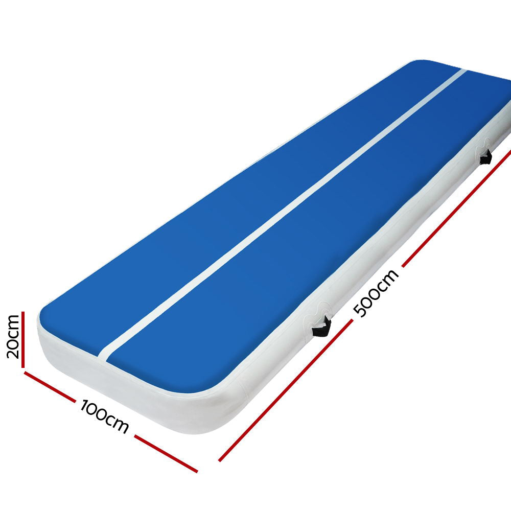 5m Inflatable Air Track Mat 20cm Thick Gymnastics Training Blue