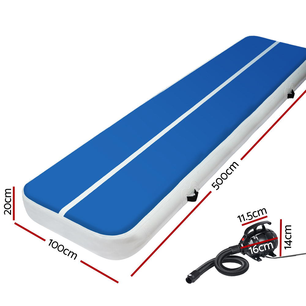 Everfit 5m Air Track Mat 20cm Thick with Electric Pump Blue