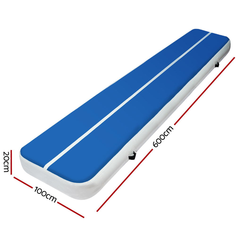 Everfit Air Track Mat 6m x 100cm Inflatable Gymnastics Training Blue 20cm