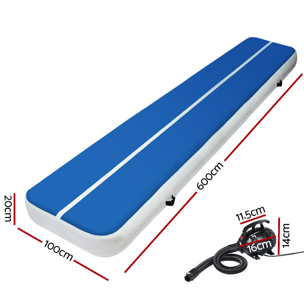 Everfit 6m Air Track Mat 20cm Thick with Electric Pump Blue