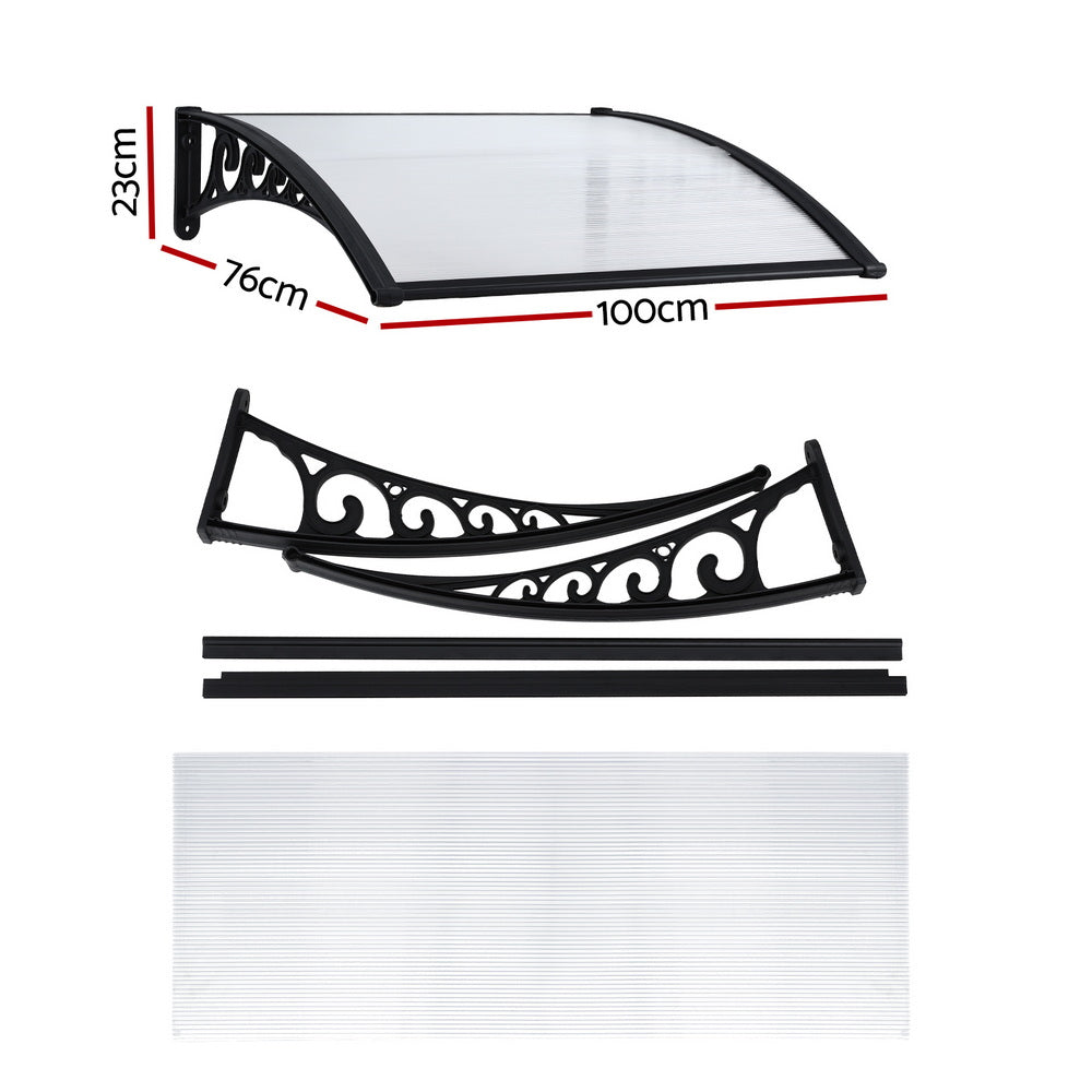 Instahut Window and Door Awning 0.8m x 1m Transparent