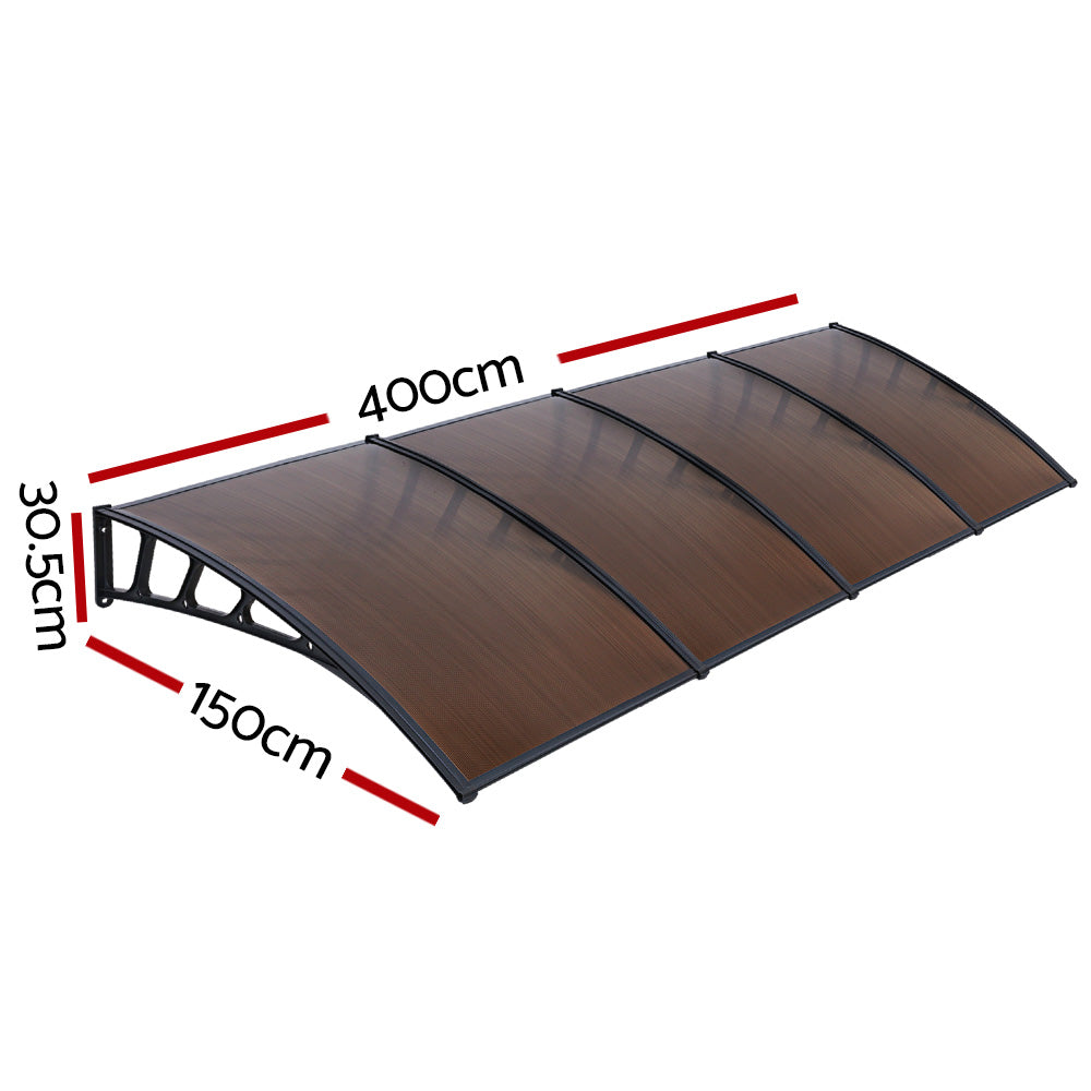 Instahut Outdoor Window Door Awning Canopy 1.5x4m Brown