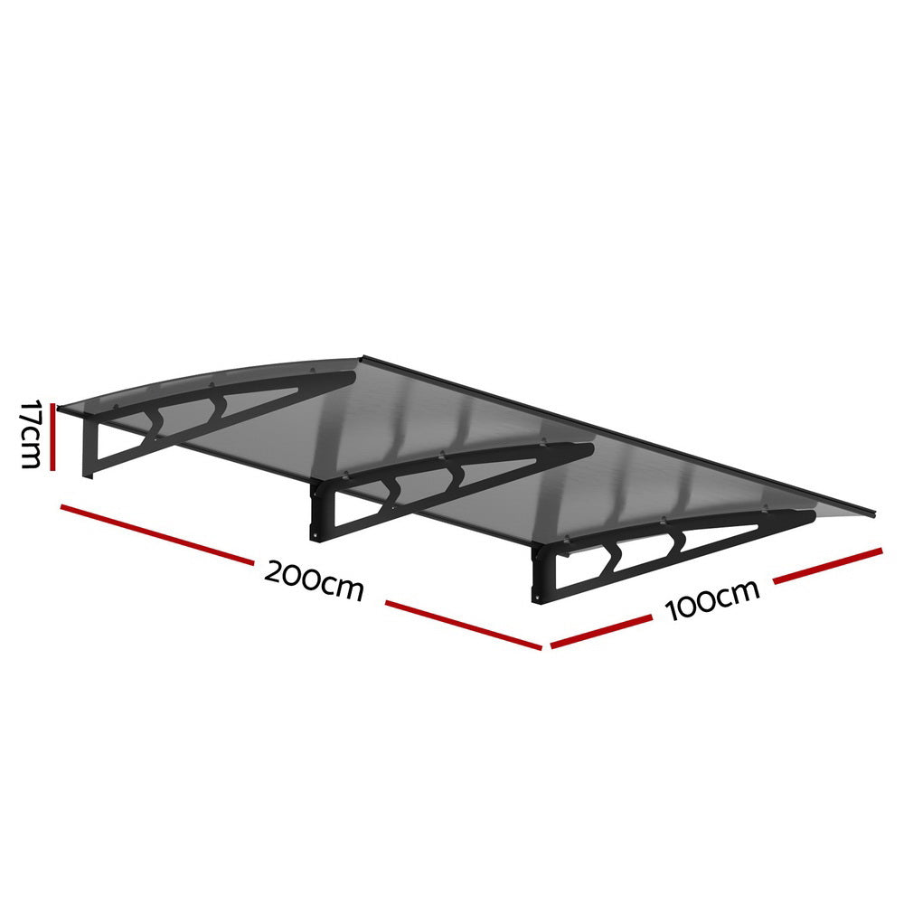 Instahut Window Door Awning Canopy UV Rain Resistant 1x2m Grey