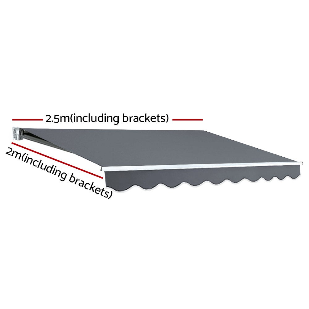 Instahut Folding Arm Awning Manual Sunshade 2.5x2m Grey