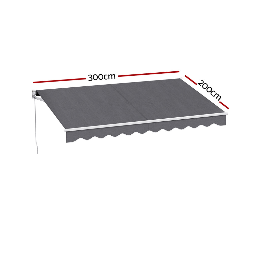 Instahut Folding Arm Awning Manual Sunshade 3x2m Grey