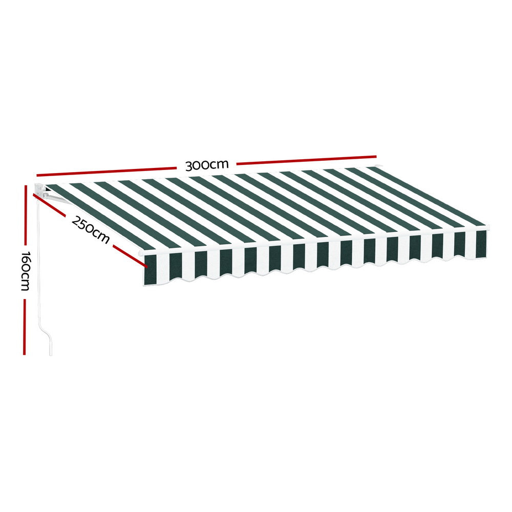 Instahut Folding Arm Awning Manual 3x2.5m Green White
