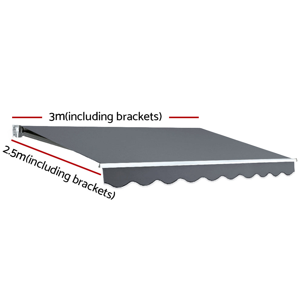 Instahut Folding Arm Awning Manual Sunshade 3x2.5m Grey