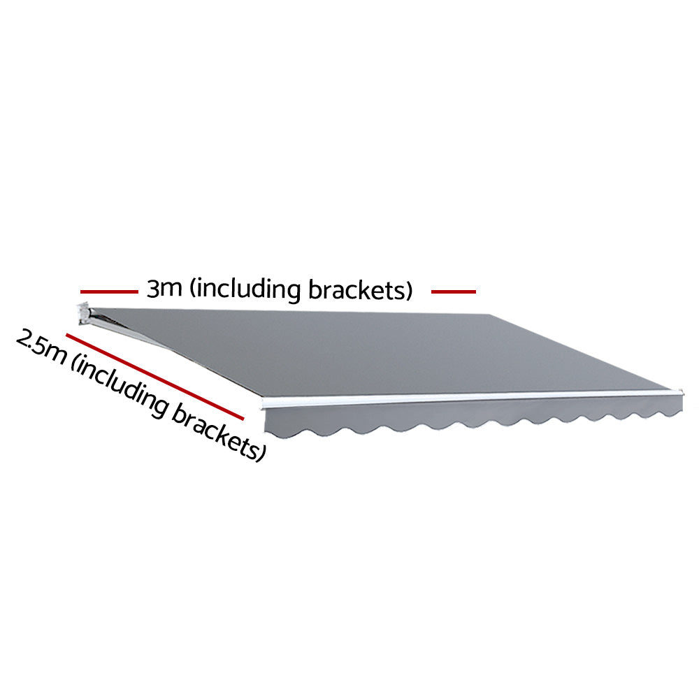 Instahut Folding Arm Awning Manual Sunshade 3x2.5m Pearl Grey
