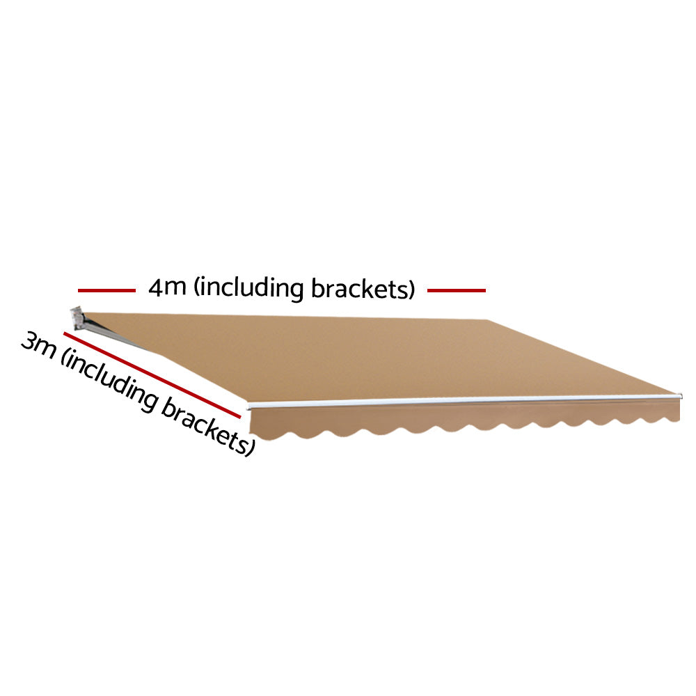 Instahut Manual Folding Arm Awning 4x3m Beige UV Resistant