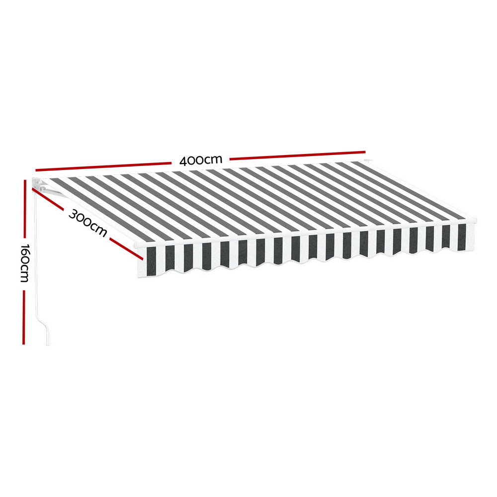 Instahut Folding Arm Awning Retractable Sunshade 4x3m Grey White