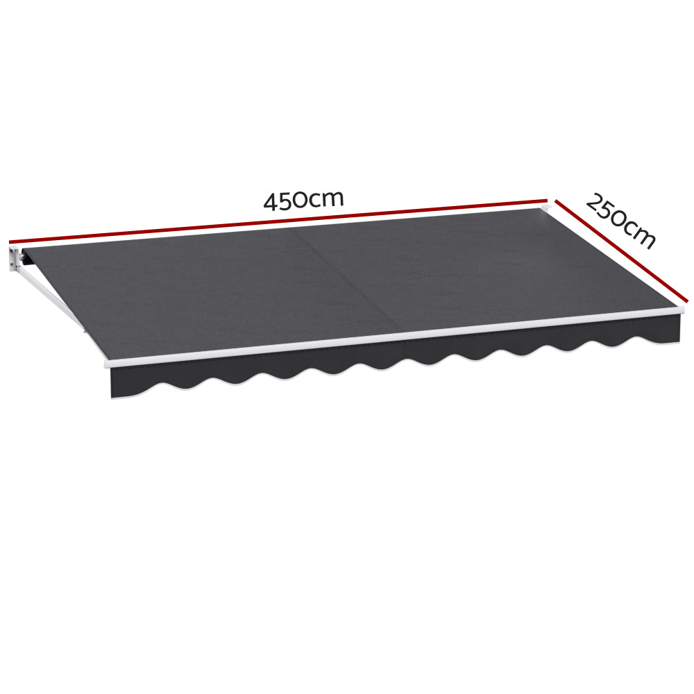 Instahut Retractable Folding Arm Awning 4.5m x 2.5m Grey