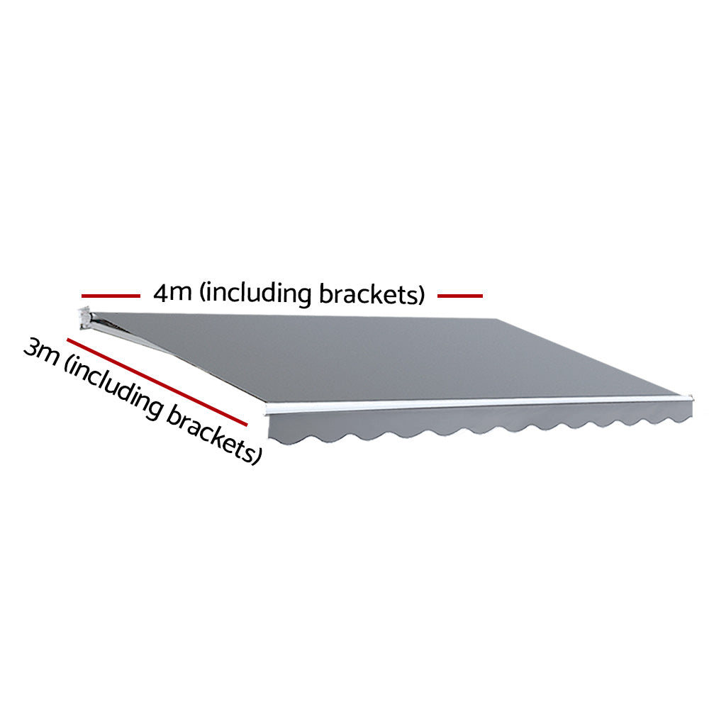 Instahut Motorised Folding Arm Awning 4x3m Pearl Grey with Remote