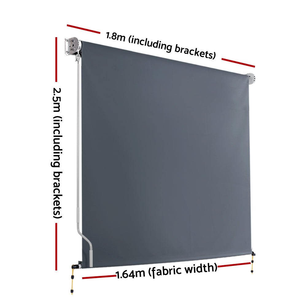 Instahut Roll Down Outdoor Blind Awning UV Protection Retractable 1.8x2.5m Grey