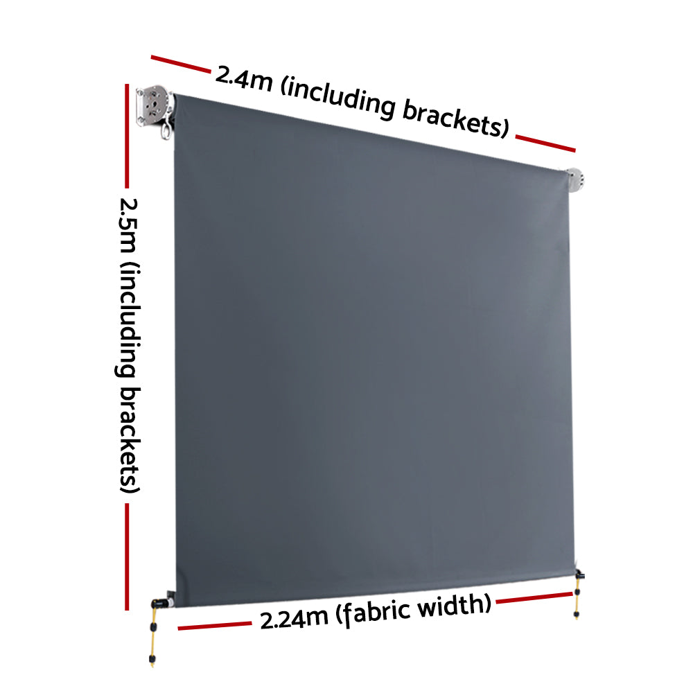 Instahut Roll Down Outdoor Blind Awning UV Protection Retractable 2.4x2.5m Grey