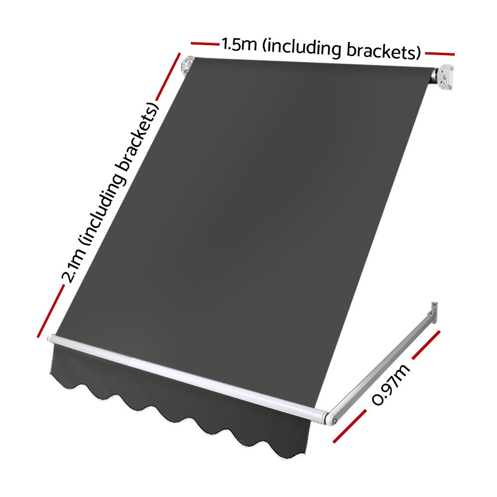 Instahut Retractable Pivot Arm Awning UV Resistant 1.5x2.1m Grey Polyester