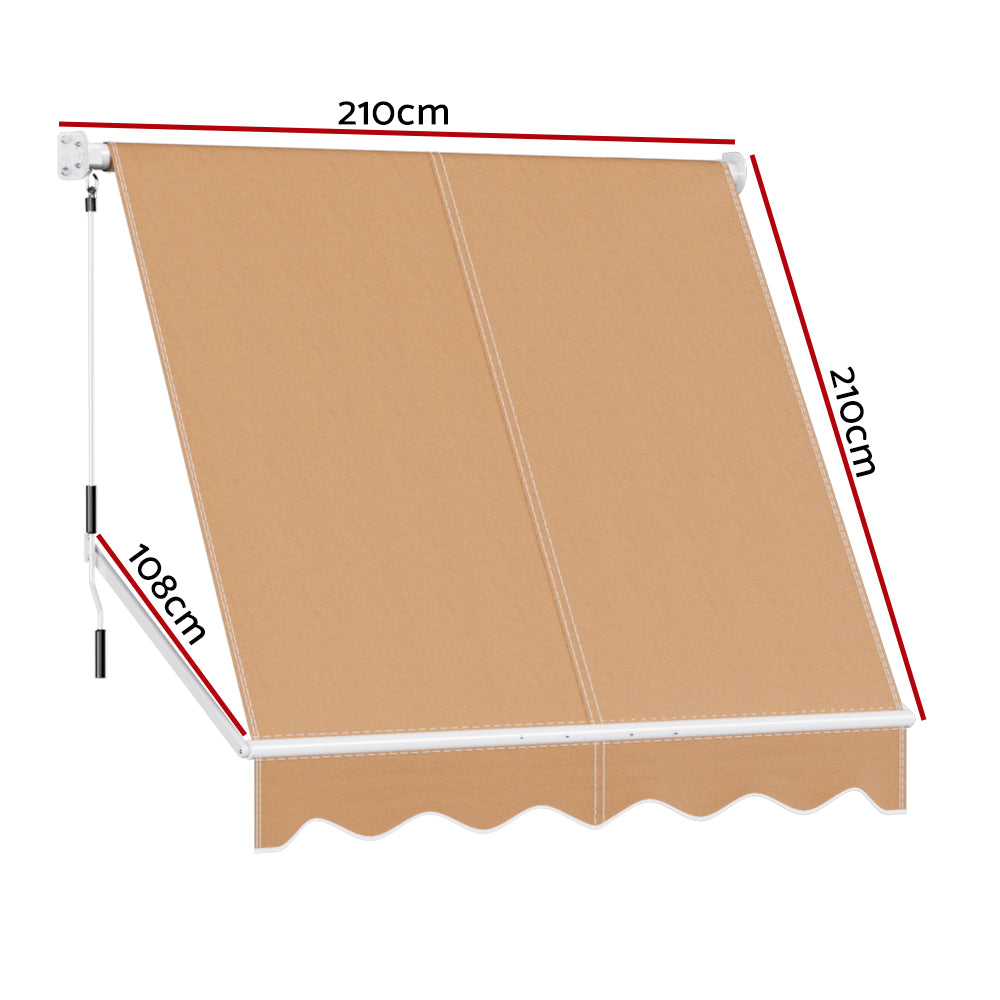 Instahut Fixed Pivot Arm Awning Retractable Canopy 2.1x2.1m Beige
