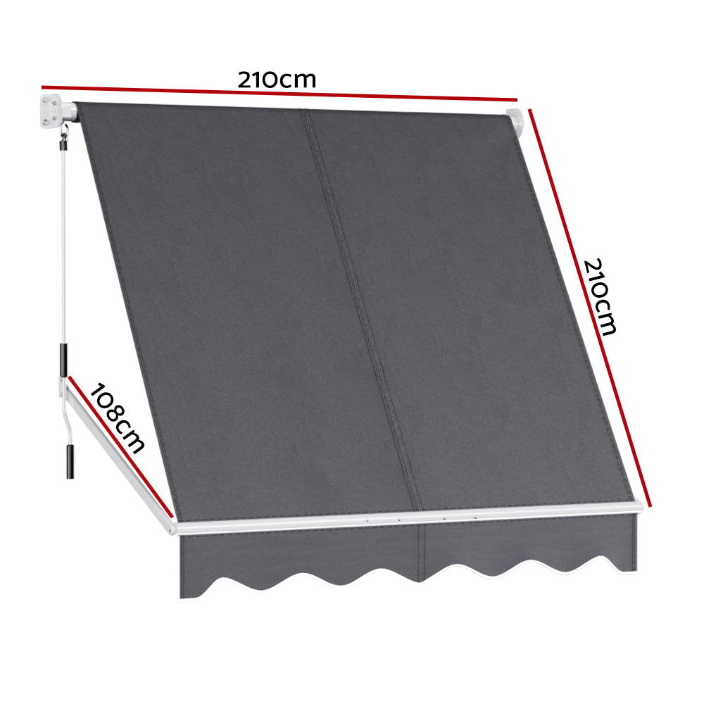 Instahut Fixed Pivot Arm Awning Retractable Canopy 2.1x2.1m Grey