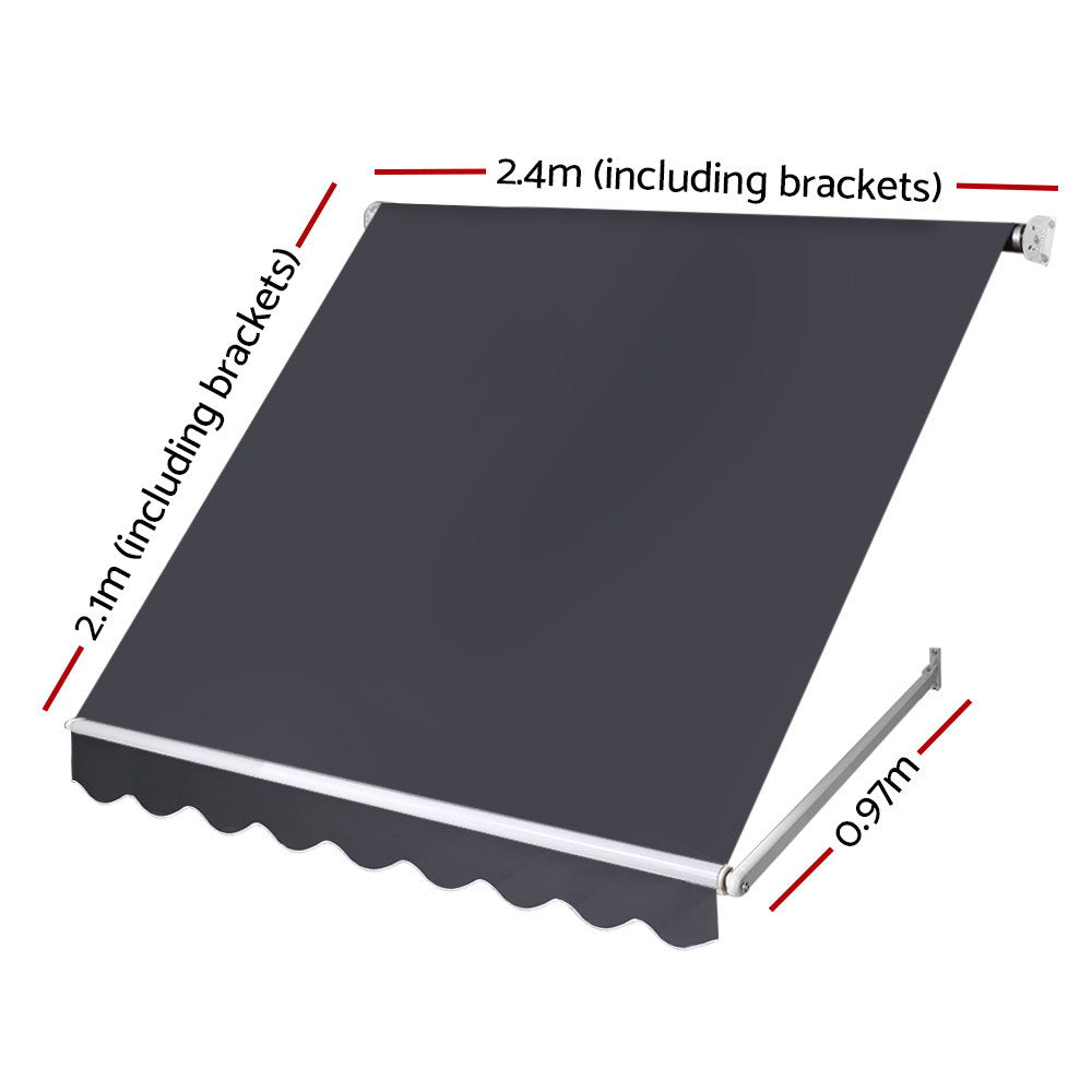 Instahut Pivot Arm Awning UV Protection Retractable Patio 2.4x2.1m Grey