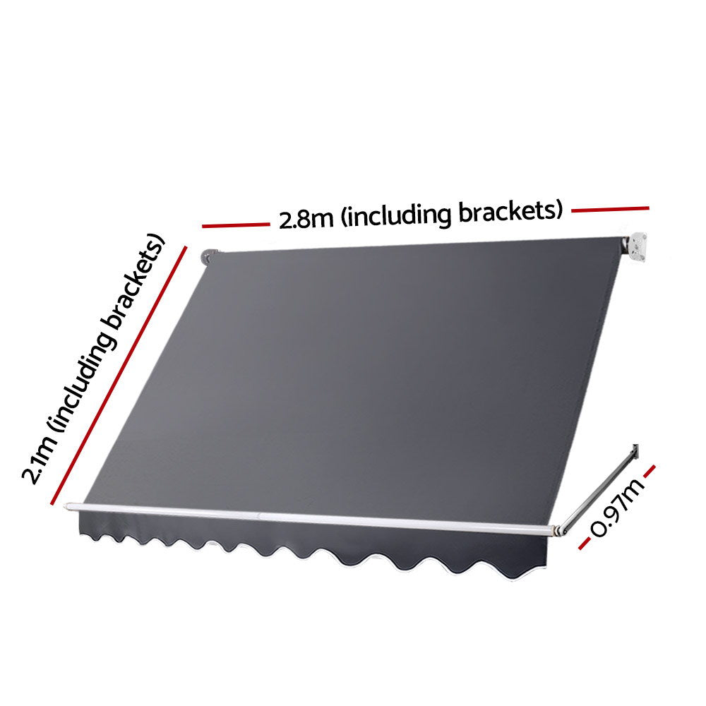 Instahut Pivot Arm Awning UV Protection Retractable Patio 2.8x2.1m Grey