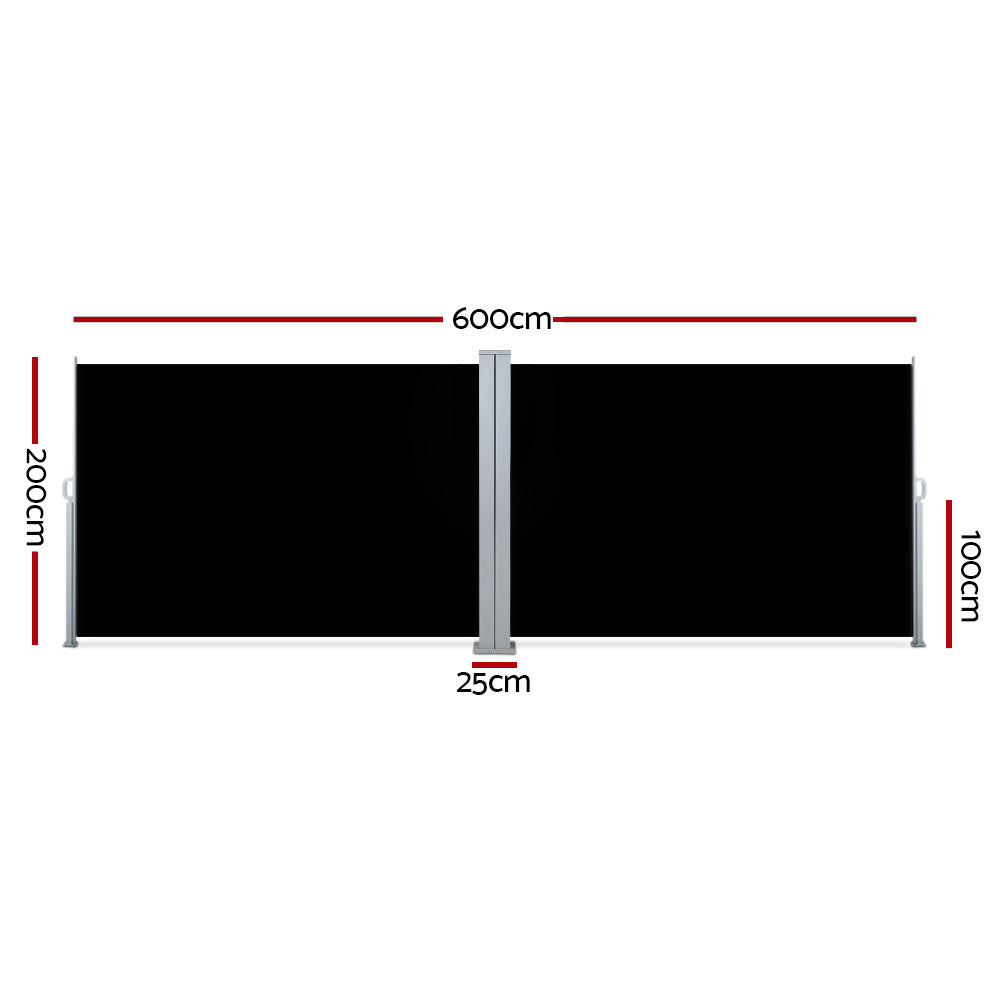 Instahut Side Awning Privacy Screen Outdoor 2m x 6m Black