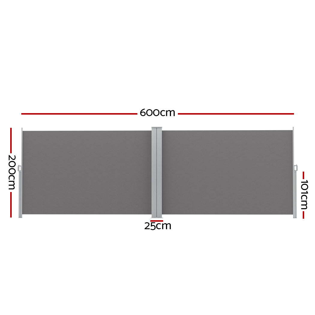Instahut Retractable Side Awning Privacy Screen 2x6m Grey