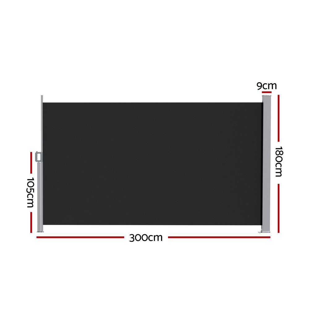 Instahut Retractable Side Awning Privacy Screen 1.8x3m Black