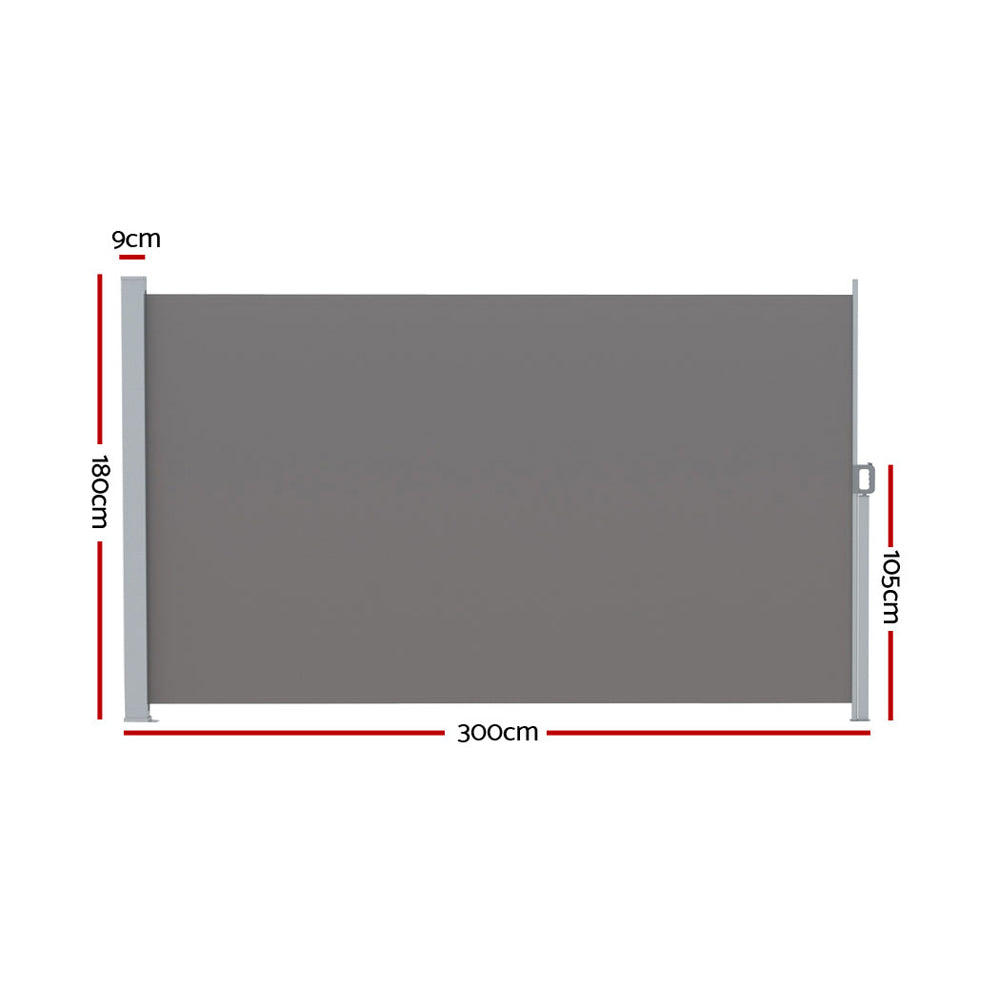 Instahut Retractable Side Awning Privacy Screen Wind Sun Block 1.8x3m Grey