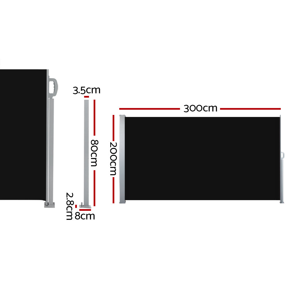 Instahut Retractable Side Awning Privacy Screen 2x3m Black