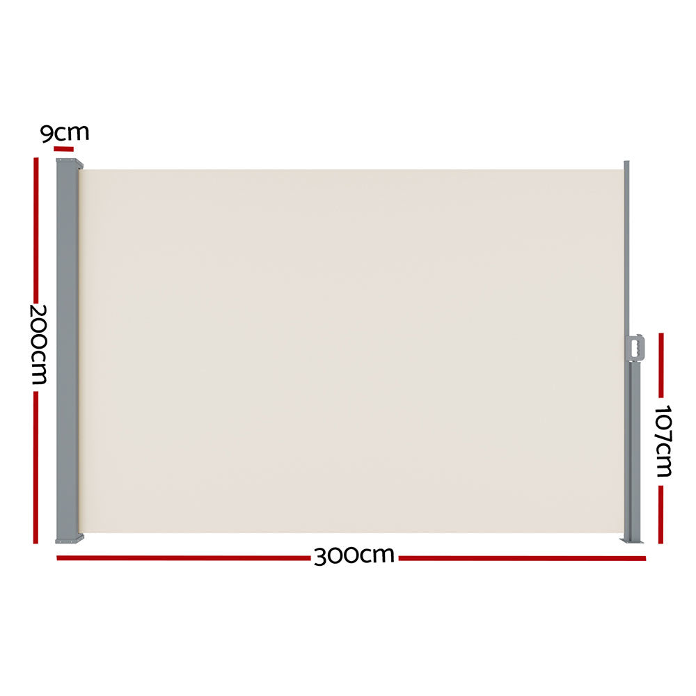 Instahut Side Awning Sun Shade Screen 2x3M Cream