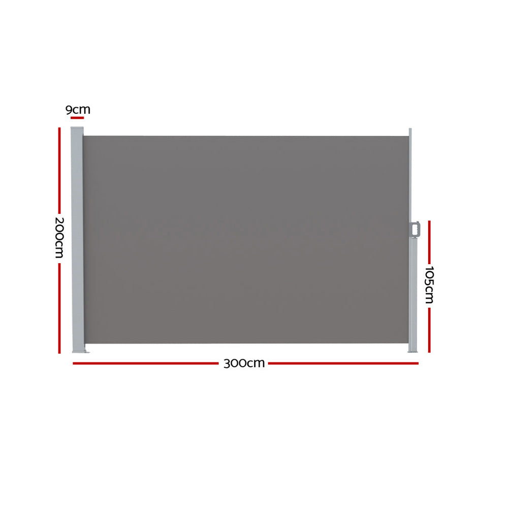 Instahut Retractable Side Awning Privacy Screen Wind Sun Block 2x3m Grey