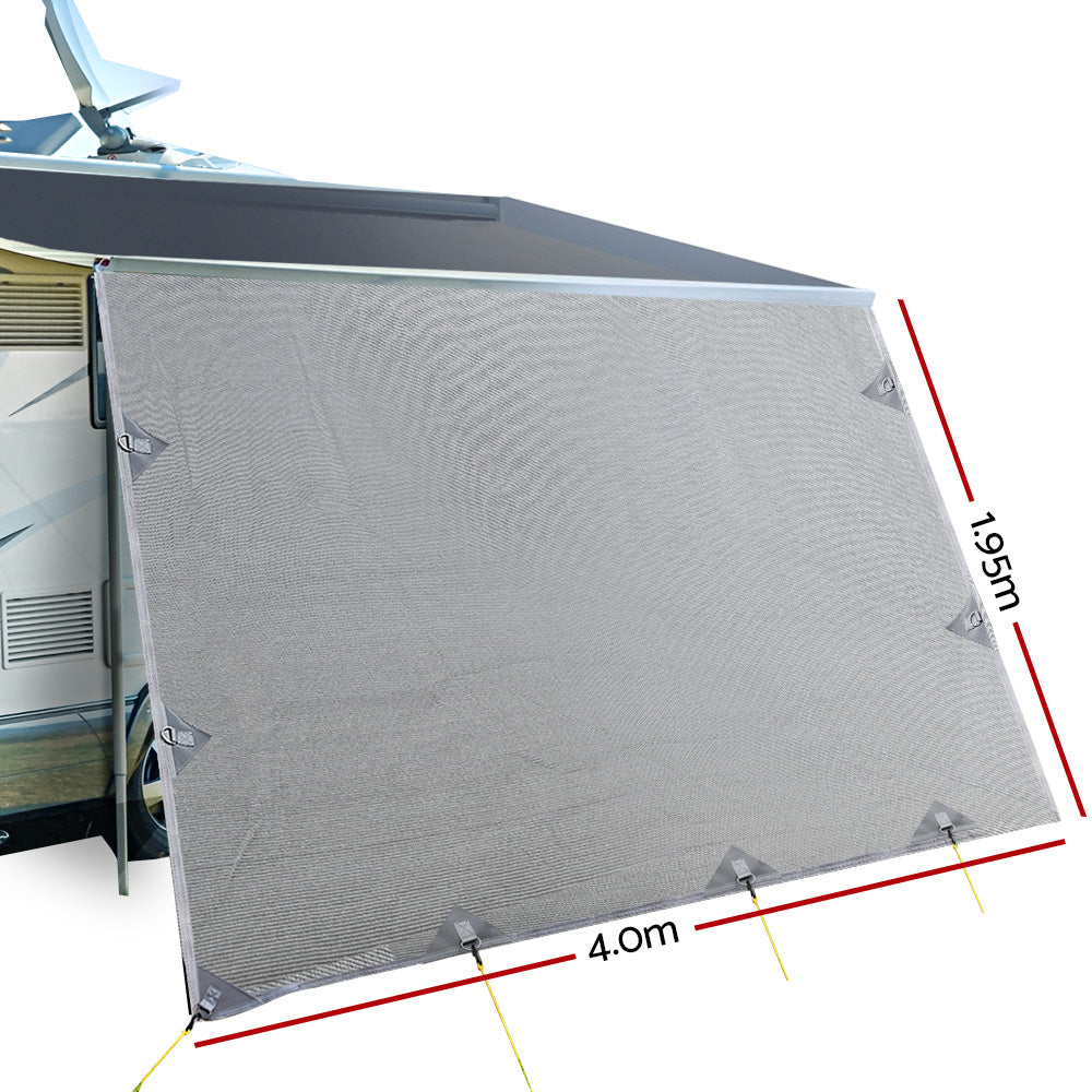 Caravan Privacy Screen Roll Out Awning End Wall 4x1.95m Grey
