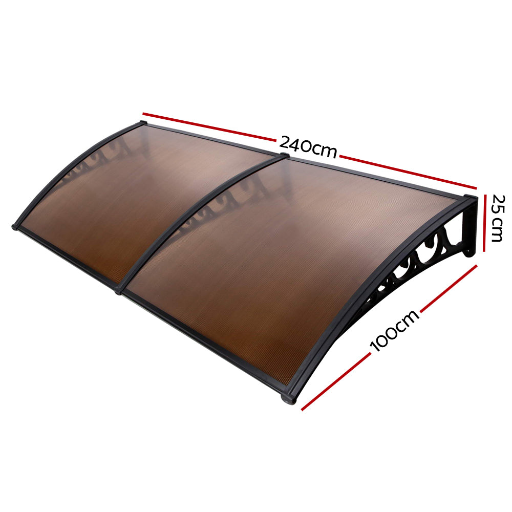Instahut Window Door Awning Canopy 1m x 2.4m Brown