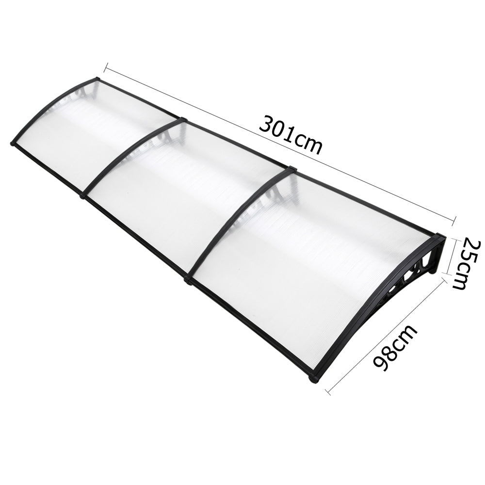 Instahut Window Door Awning UV Rain Resistant 1x3m Transparent
