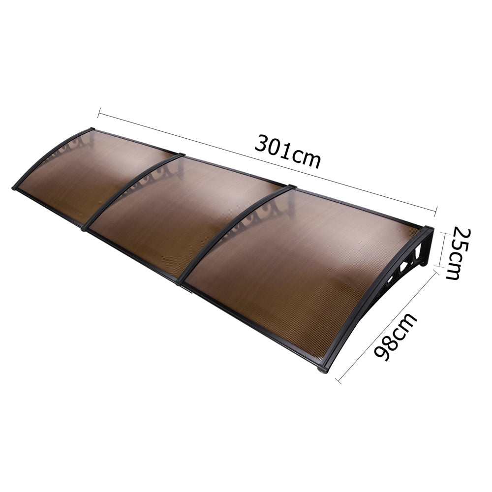 Instahut Window Door Awning UV Rain Resistant 1x3m Brown
