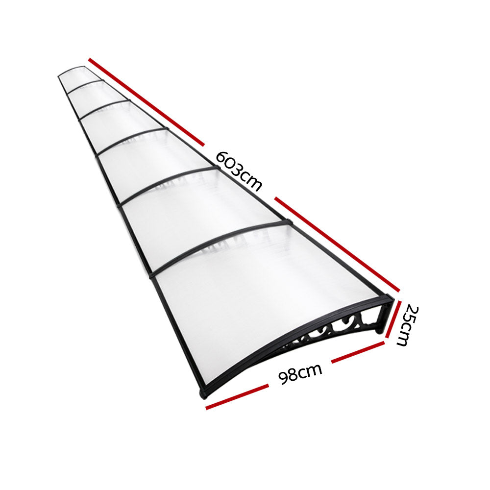 Instahut Window Door Awning Canopy 1x6m Transparent